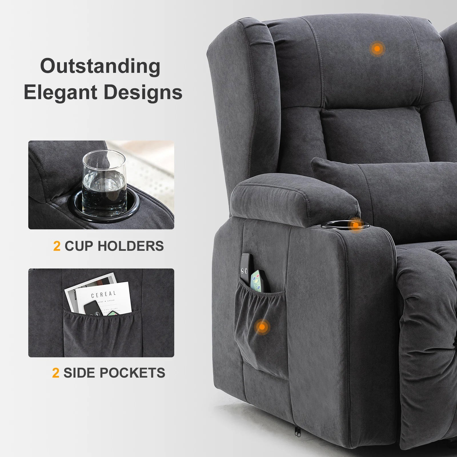 COMHOMA Relax armchair Stand Up Aid Massage armchair with fabric Surface Electric TV armchair with Stand-Up Aid reclining function