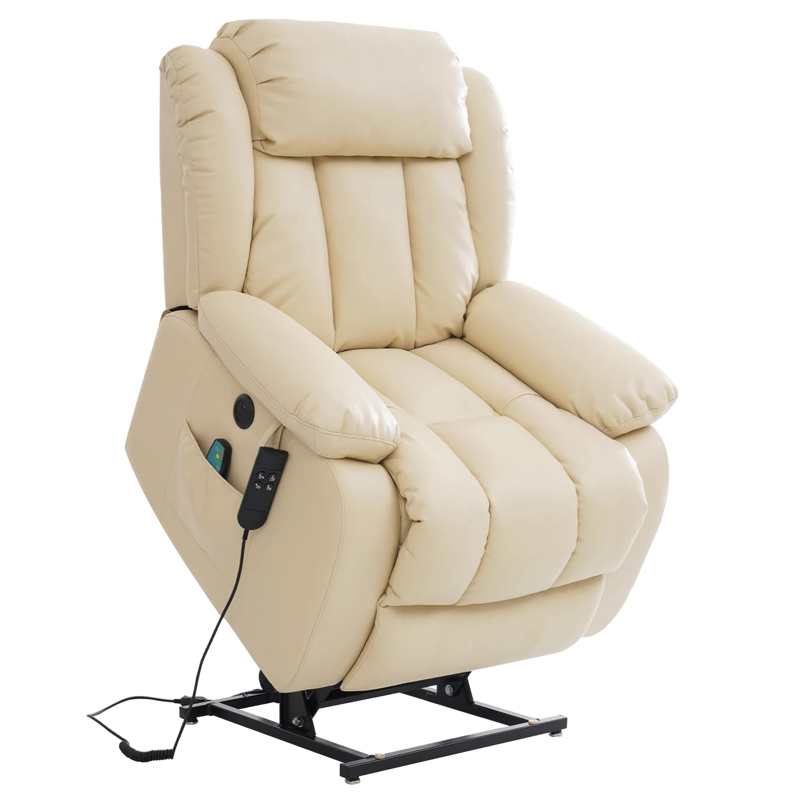 Navivi electric leather armchair with dual motors, heating and massage functions, lift-assist feature, and storage space