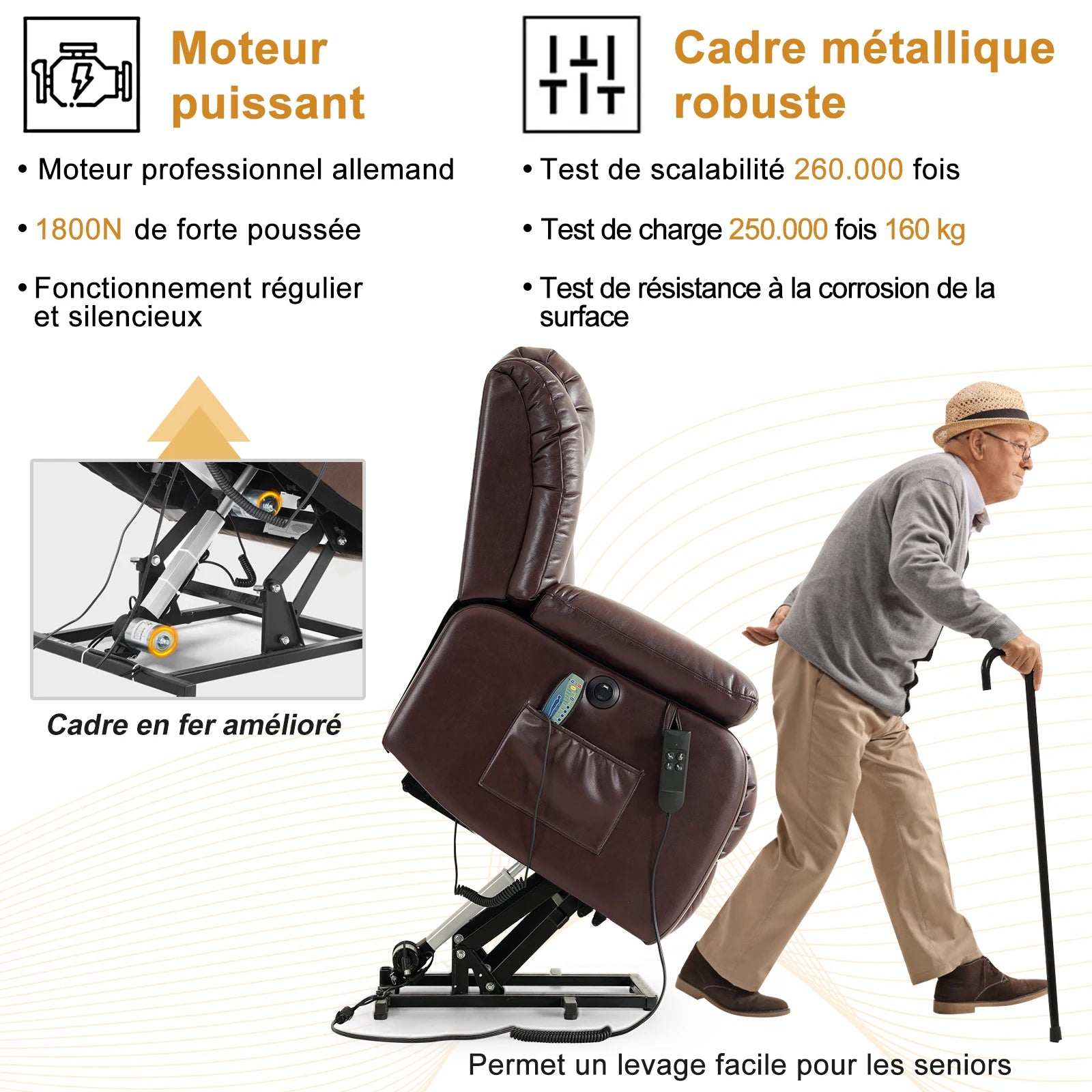 Navivi electric leather armchair with dual motors, heating and massage functions, lift-assist feature, and storage space