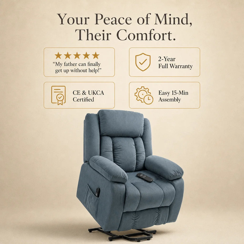 Electric Power Lift Recliner Chair with Soft Fabric Upholstery, Remote Control and Side Pockets, 150° Adjustable Backrest and Footrest, for Living Room, Elderly and Mobility Aid, Grey