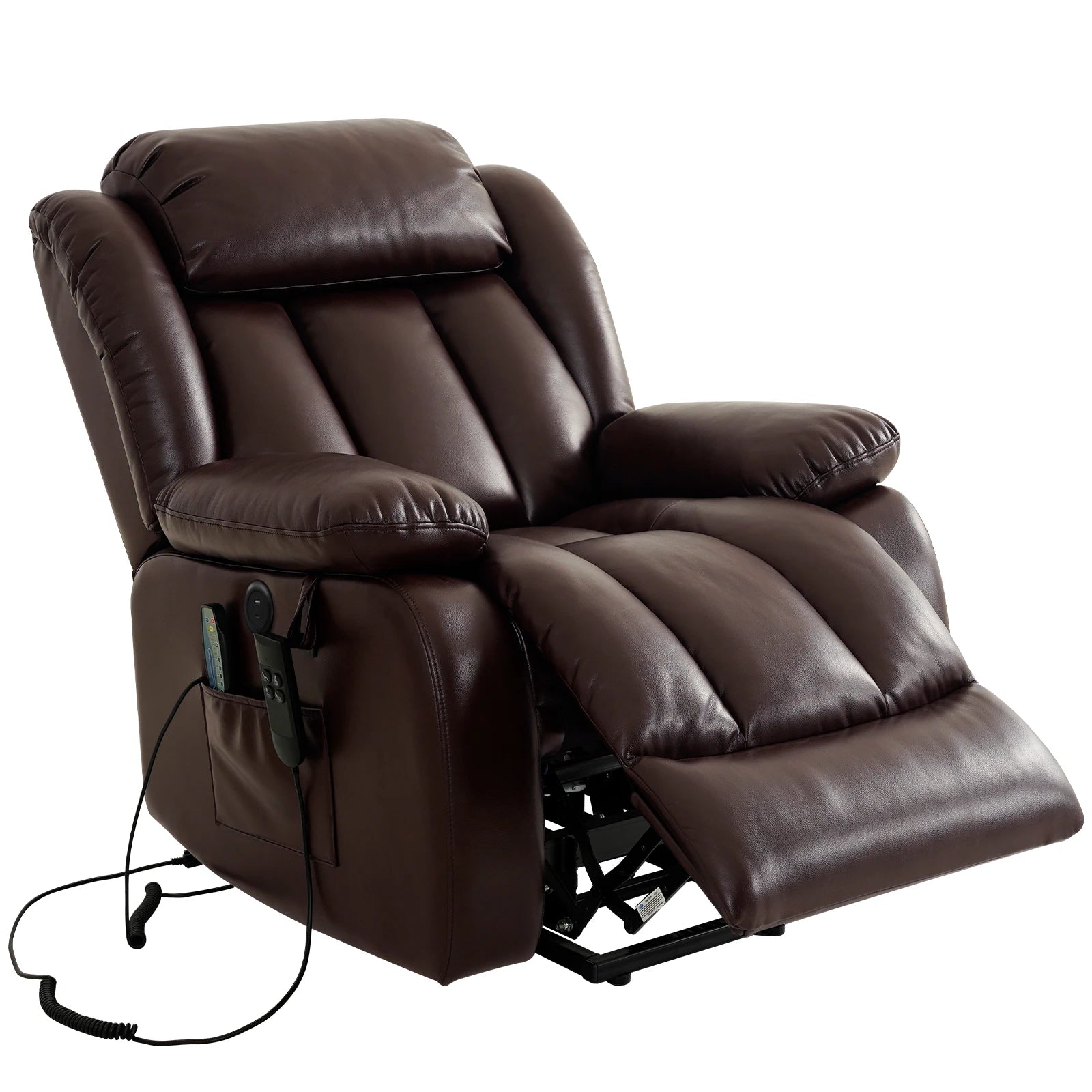Navivi electric leather armchair with dual motors, heating and massage functions, lift-assist feature, and storage space