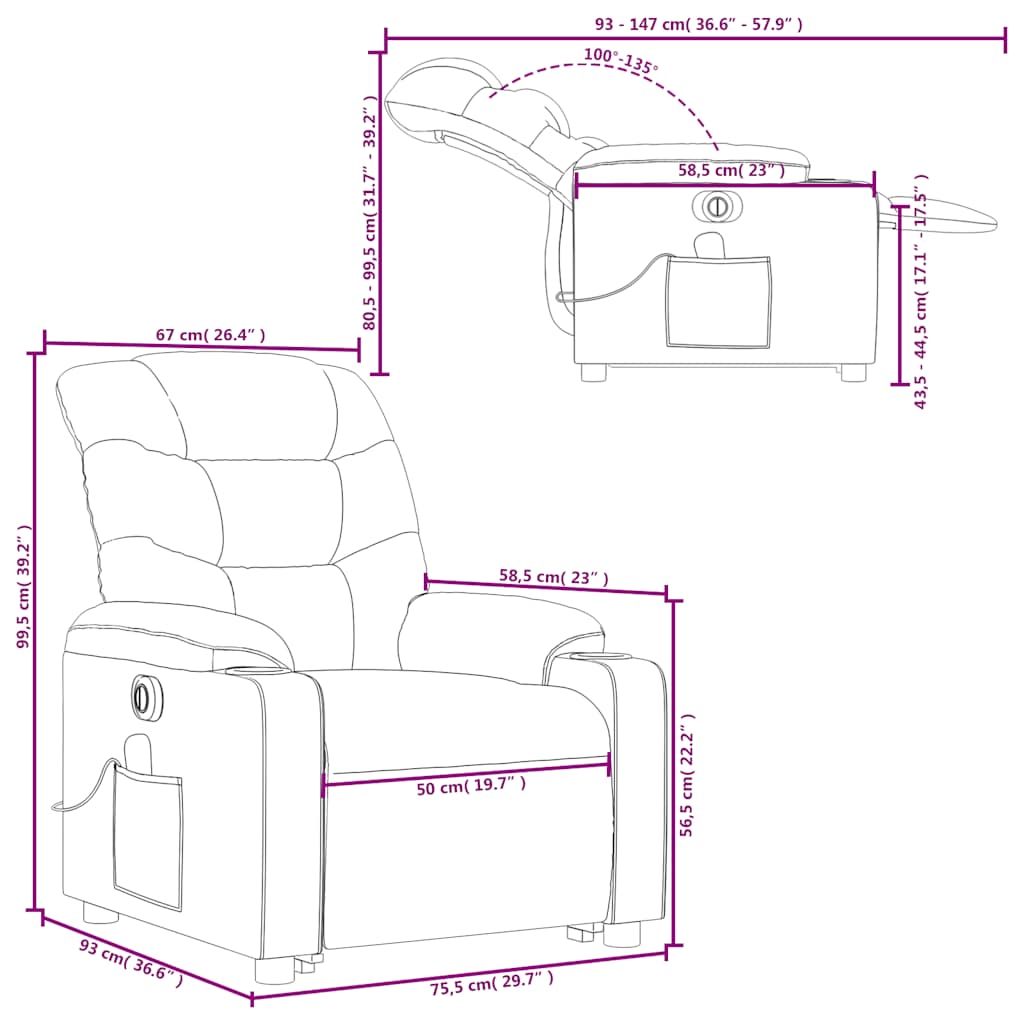 vidaXL Fauteuil inclinable électrique gris similicuir