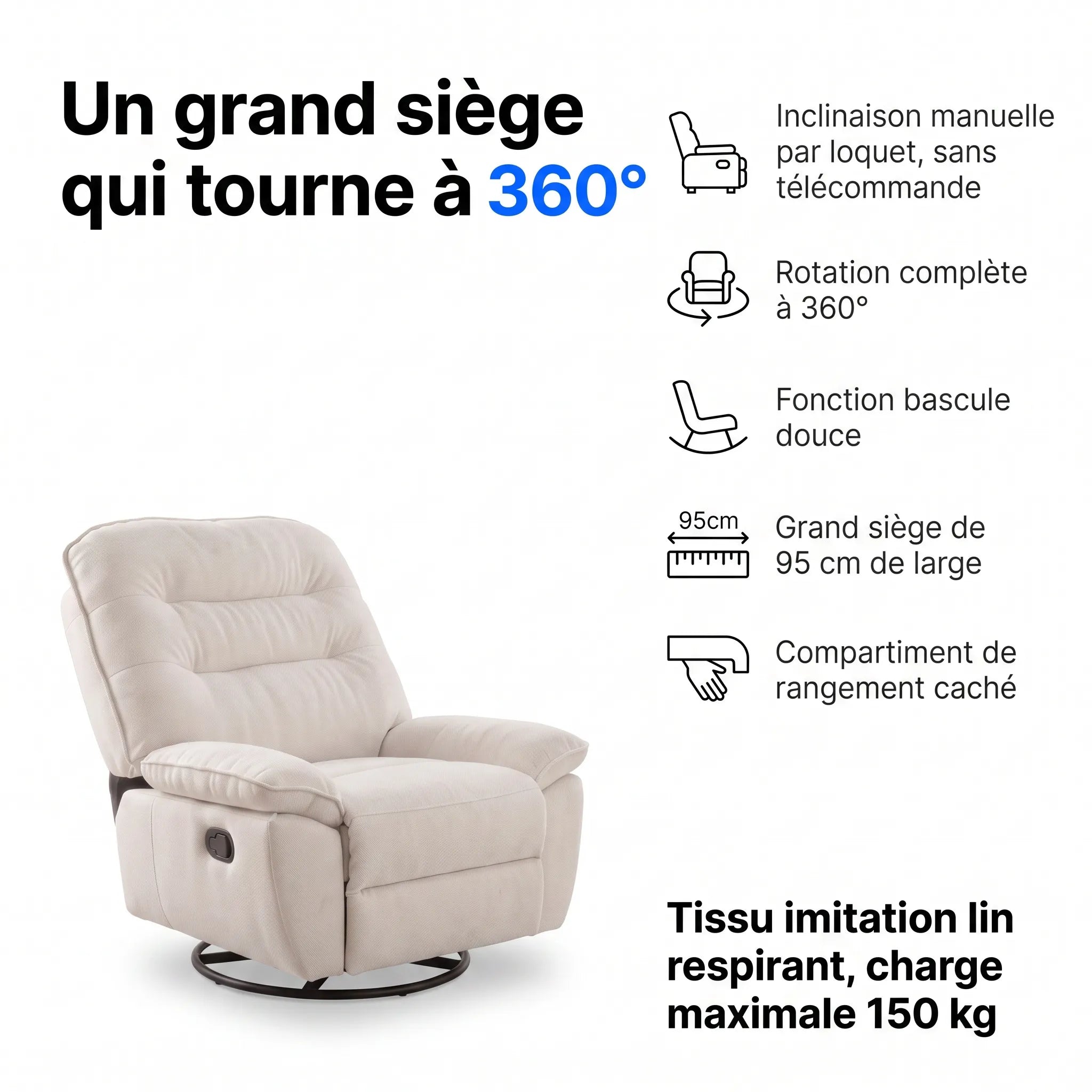 Fauteuil Inclinable Pivotant et Bascule – Rivo