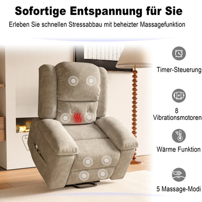 Electric Lift Massage Chair Adjustable from standing to reclining positions Features massage and heating functions Brown model
