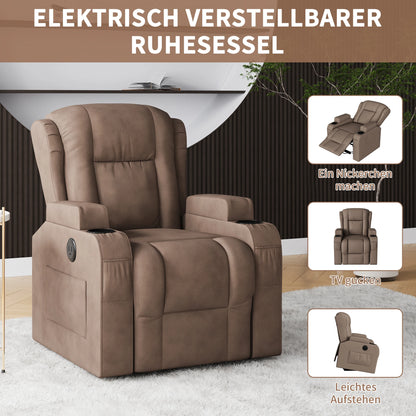 Electric Lift Chair, Massage and Heated Seat, with USB Charging Ports and Cup Holders, Storage Pockets and Wide Armrests