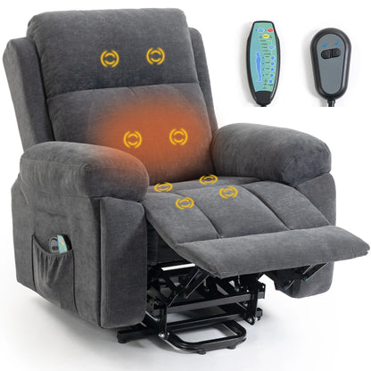 Electric Lift Recliner Chair, Designed for the Elderly, with Vibration Massage and Lumbar Heating Function, Electric Lift Single Sofa with Side Pockets and Two Hidden Cup Holders, Suitable for the Living Room