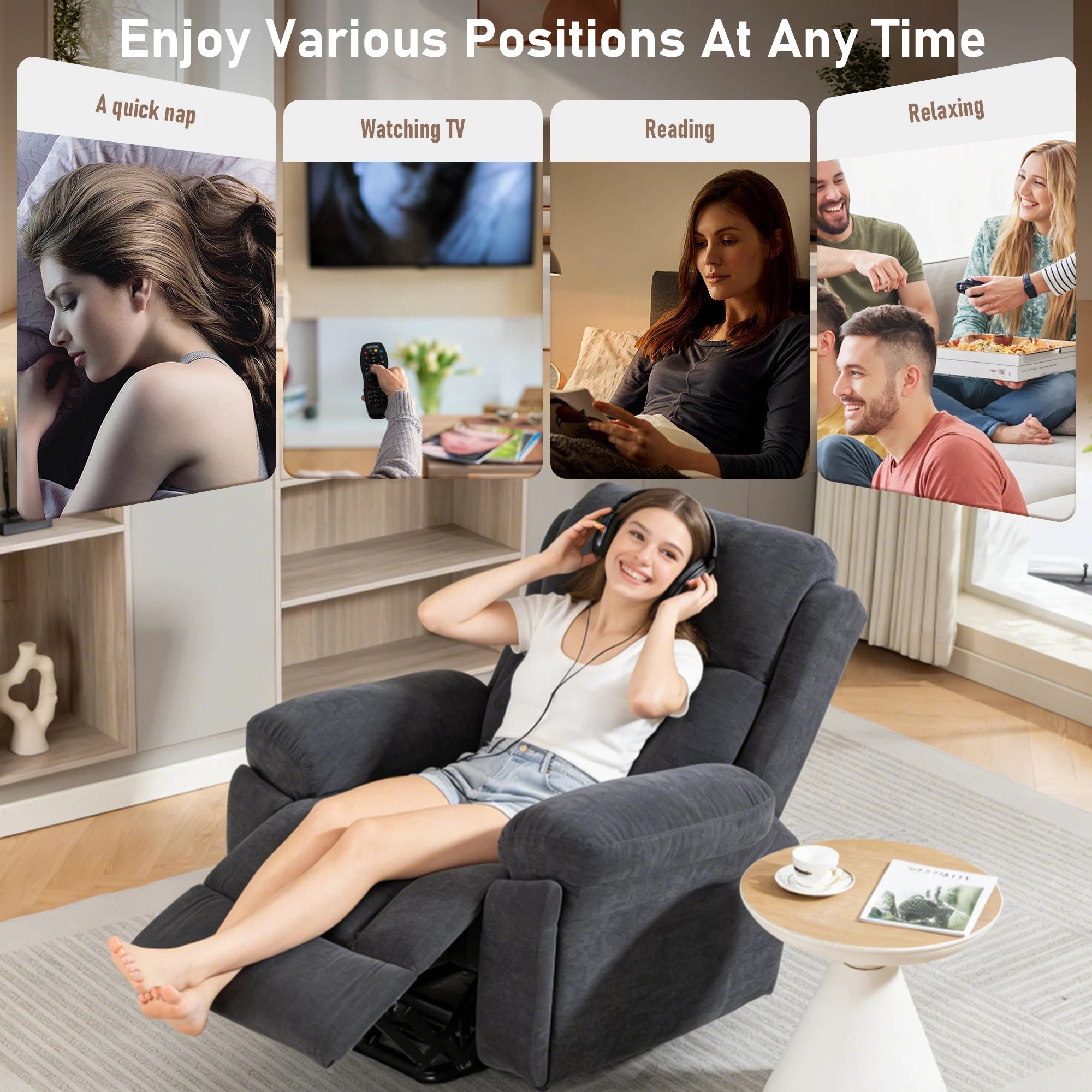 Electric Lift Recliner Chair, Designed for the Elderly, with Vibration Massage and Lumbar Heating Function, Electric Lift Single Sofa with Side Pockets and Two Hidden Cup Holders, Suitable for the Living Room
