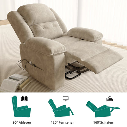 Electric Lift Massage Chair Adjustable from standing to reclining positions Features massage and heating functions Brown model