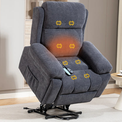 Electric Lift Recliner Chair, Designed for the Elderly, with Vibration Massage and Lumbar Heating Function, Electric Lift Single Sofa with Side Pockets and Two Hidden Cup Holders, Suitable for the Living Room