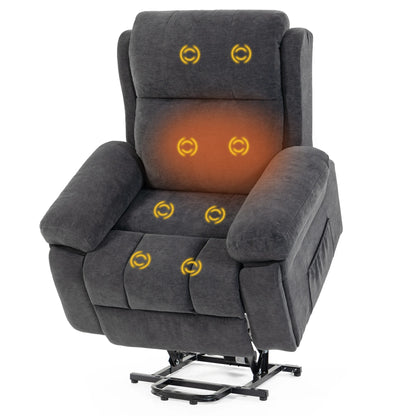 Electric Lift Recliner Chair, Designed for the Elderly, with Vibration Massage and Lumbar Heating Function, Electric Lift Single Sofa with Side Pockets and Two Hidden Cup Holders, Suitable for the Living Room