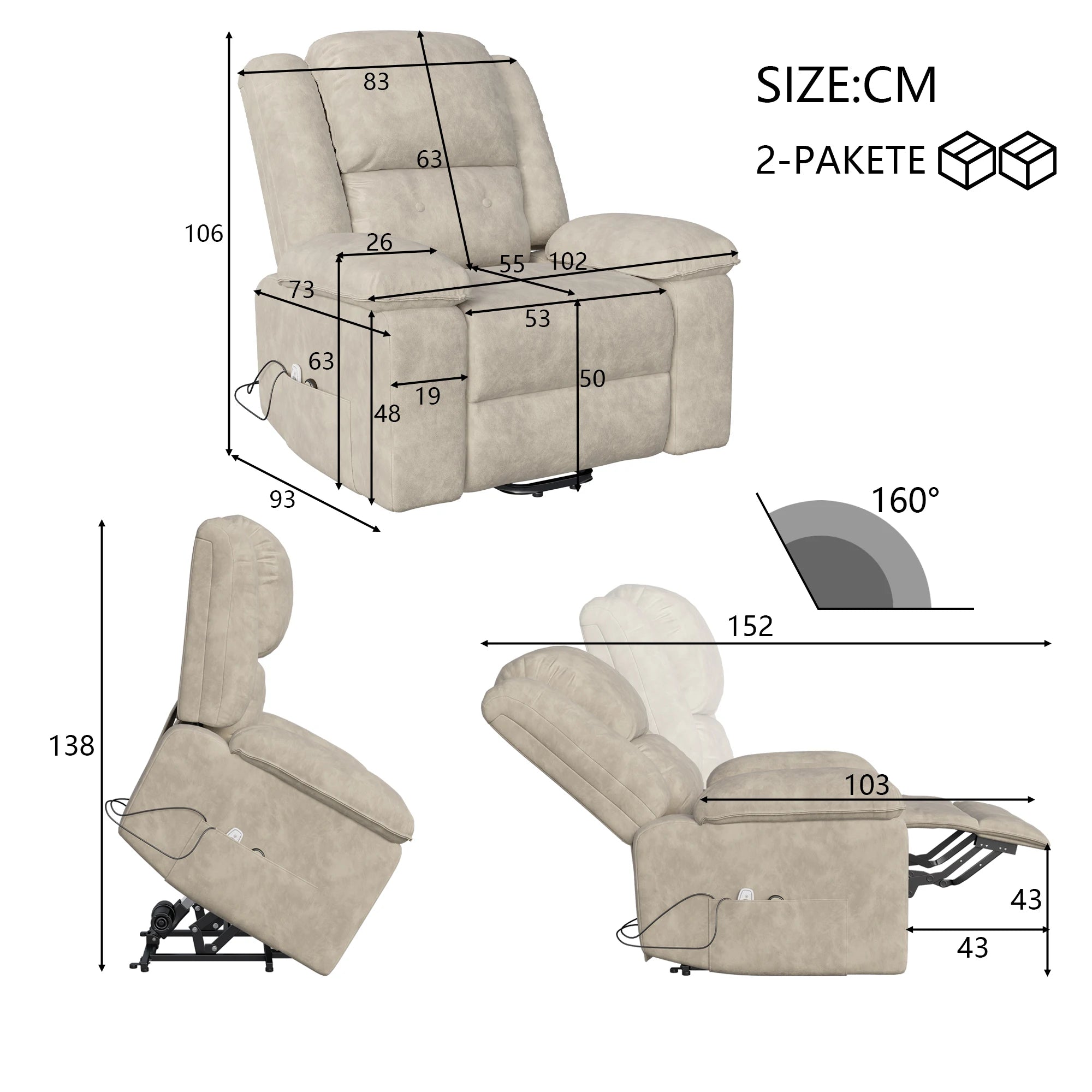Electric Lift Massage Chair Adjustable from standing to reclining positions Features massage and heating functions Brown model