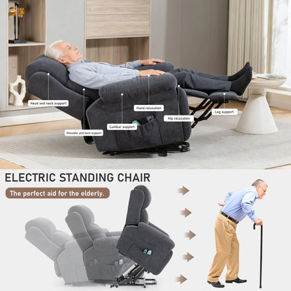 Electric Lift Recliner Chair, Designed for the Elderly, with Vibration Massage and Lumbar Heating Function, Electric Lift Single Sofa with Side Pockets and Two Hidden Cup Holders, Suitable for the Living Room