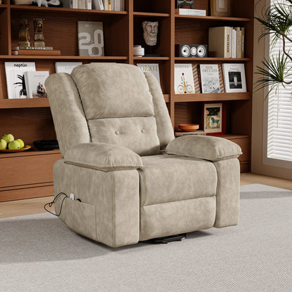 Electric Lift Massage Chair Adjustable from standing to reclining positions Features massage and heating functions Brown model