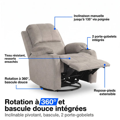 Fauteuil Inclinable Pivotant et Bascule – Velvo