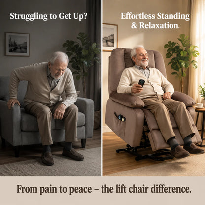 Electric Lift Chair Recliner with Massage and Heat, 90x93x110 cm, Brown, 135° Adjustable Backrest and Footrest, Remote Control, 8 Massage Points, Lumbar Heating, for Elderly and Living Room Relaxation