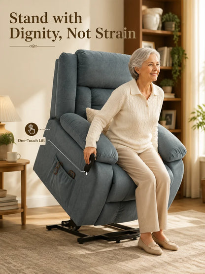 Electric Power Lift Recliner Chair with Soft Fabric Upholstery, Remote Control and Side Pockets, 150° Adjustable Backrest and Footrest, for Living Room, Elderly and Mobility Aid, Grey