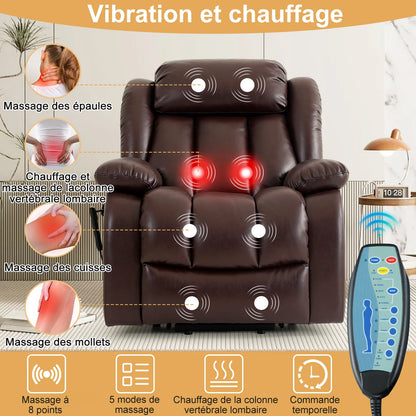 Navivi electric leather armchair with dual motors, heating and massage functions, lift-assist feature, and storage space