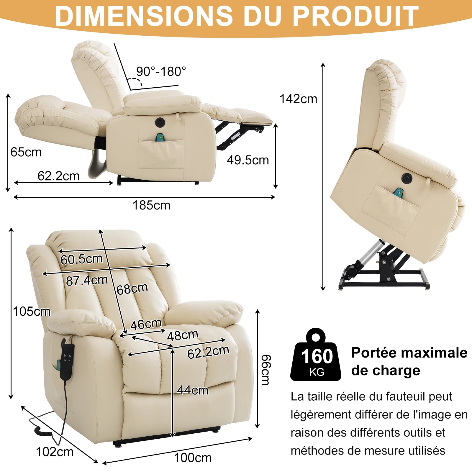 Navivi electric leather armchair with dual motors, heating and massage functions, lift-assist feature, and storage space