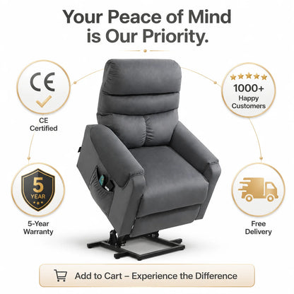 Electric TV Recliner Chair with Lift Assist, Massage Recliner with Heat and Vibration, Power Lift Chair with Remote Control and Side Pocket, Adjustable Polyester Fabric, Dark Grey