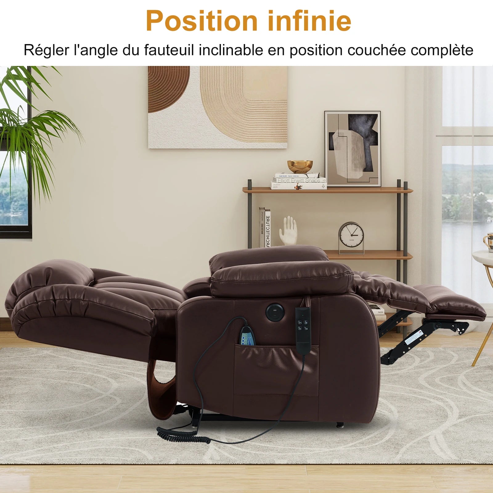 Navivi electric leather armchair with dual motors, heating and massage functions, lift-assist feature, and storage space