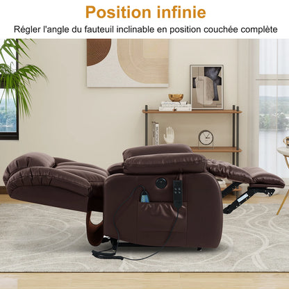 Navivi electric leather armchair with dual motors, heating and massage functions, lift-assist feature, and storage space