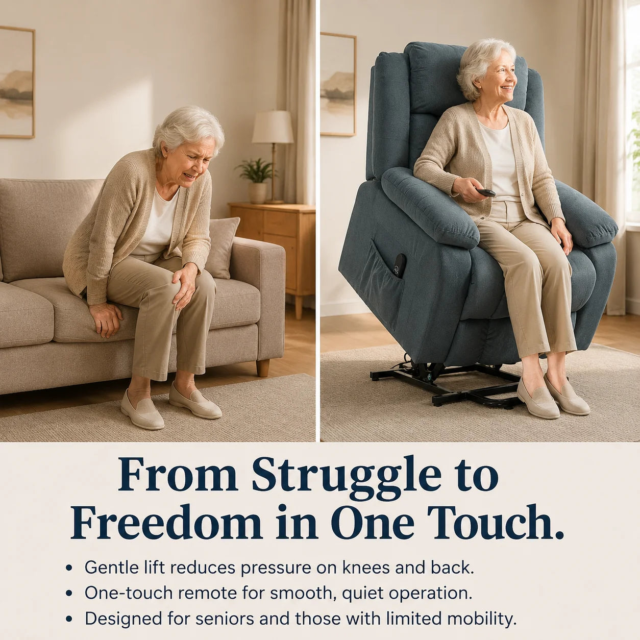 Electric Power Lift Recliner Chair with Soft Fabric Upholstery, Remote Control and Side Pockets, 150° Adjustable Backrest and Footrest, for Living Room, Elderly and Mobility Aid, Grey