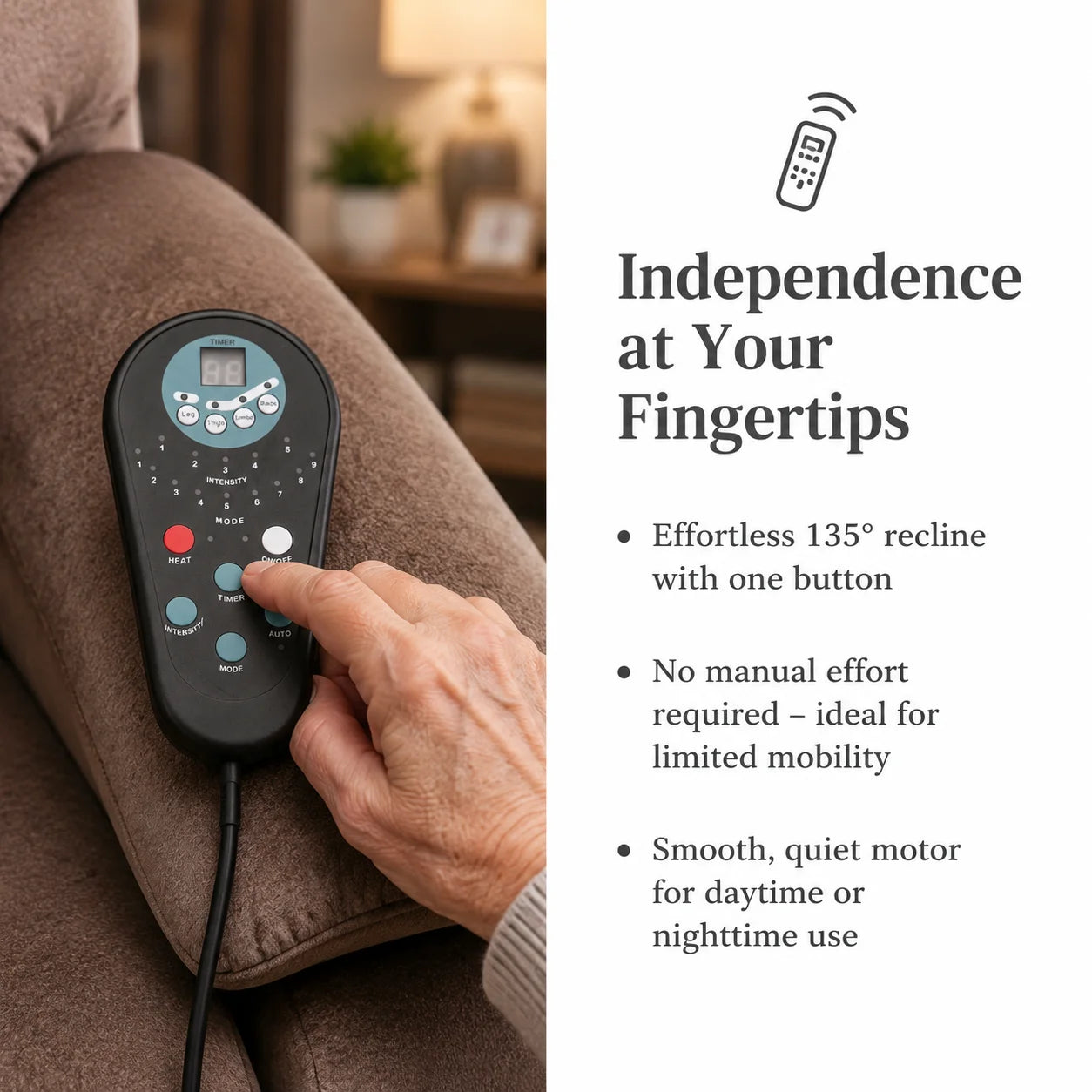 Electric Lift Chair Recliner with Massage and Heat, 90x93x110 cm, Brown, 135° Adjustable Backrest and Footrest, Remote Control, 8 Massage Points, Lumbar Heating, for Elderly and Living Room Relaxation