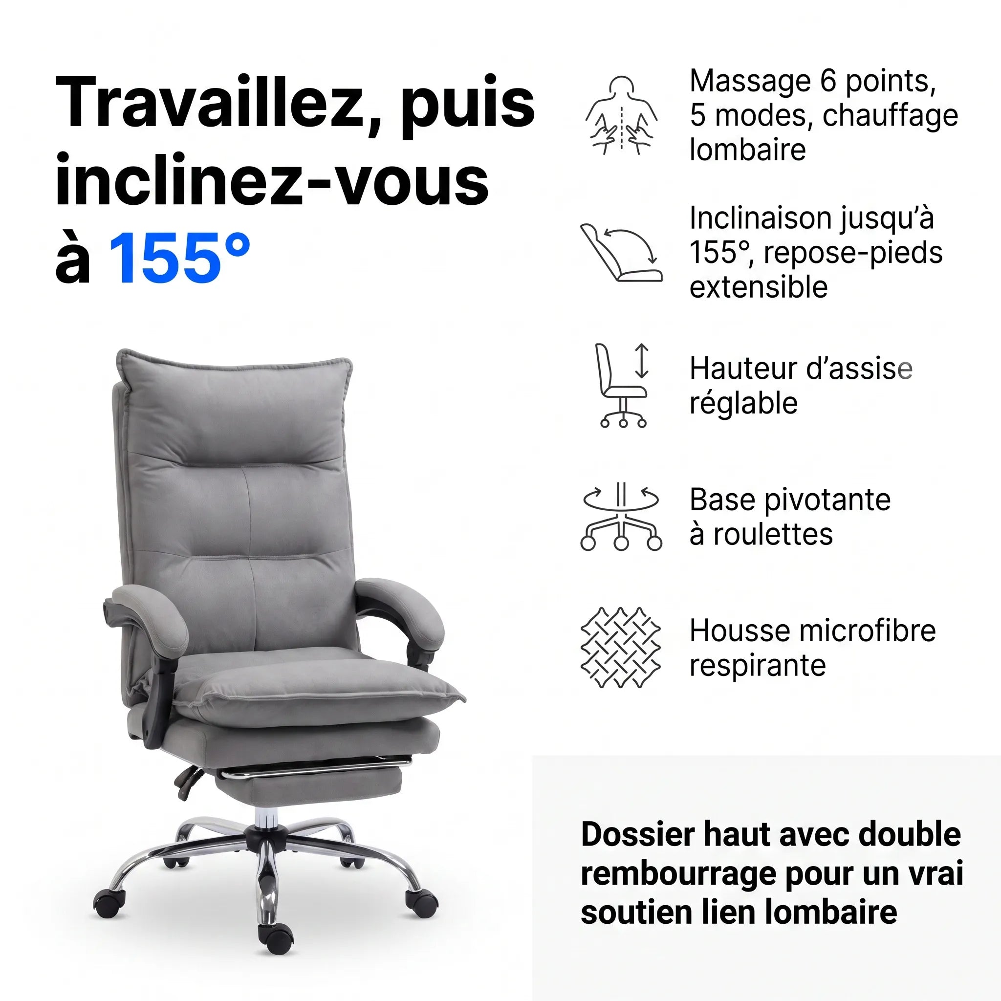 Fauteuil de Bureau Massant Chauffant – Vivace