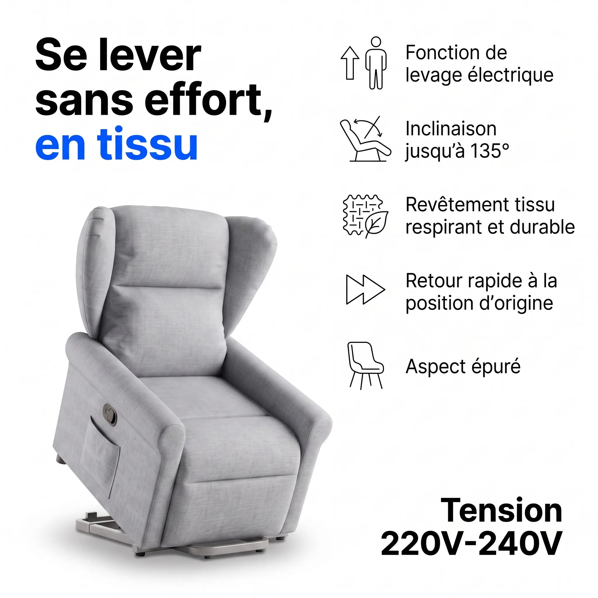 Fauteuil Releveur Électrique Tissu – Coalo