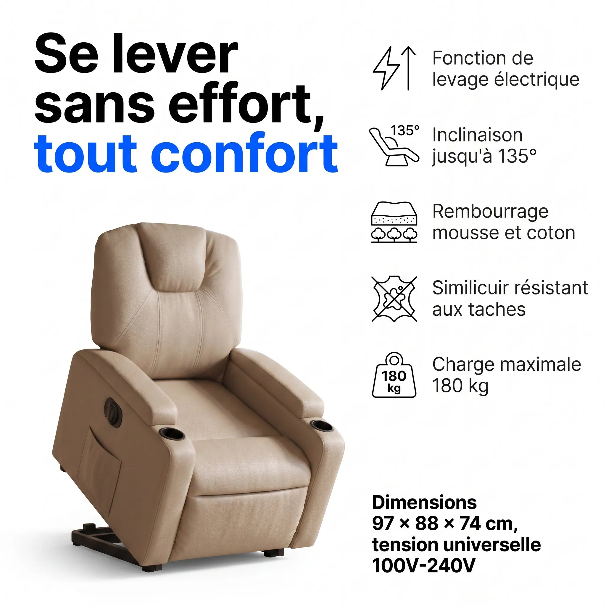 Fauteuil Releveur Électrique Similicuir – Tranquilo