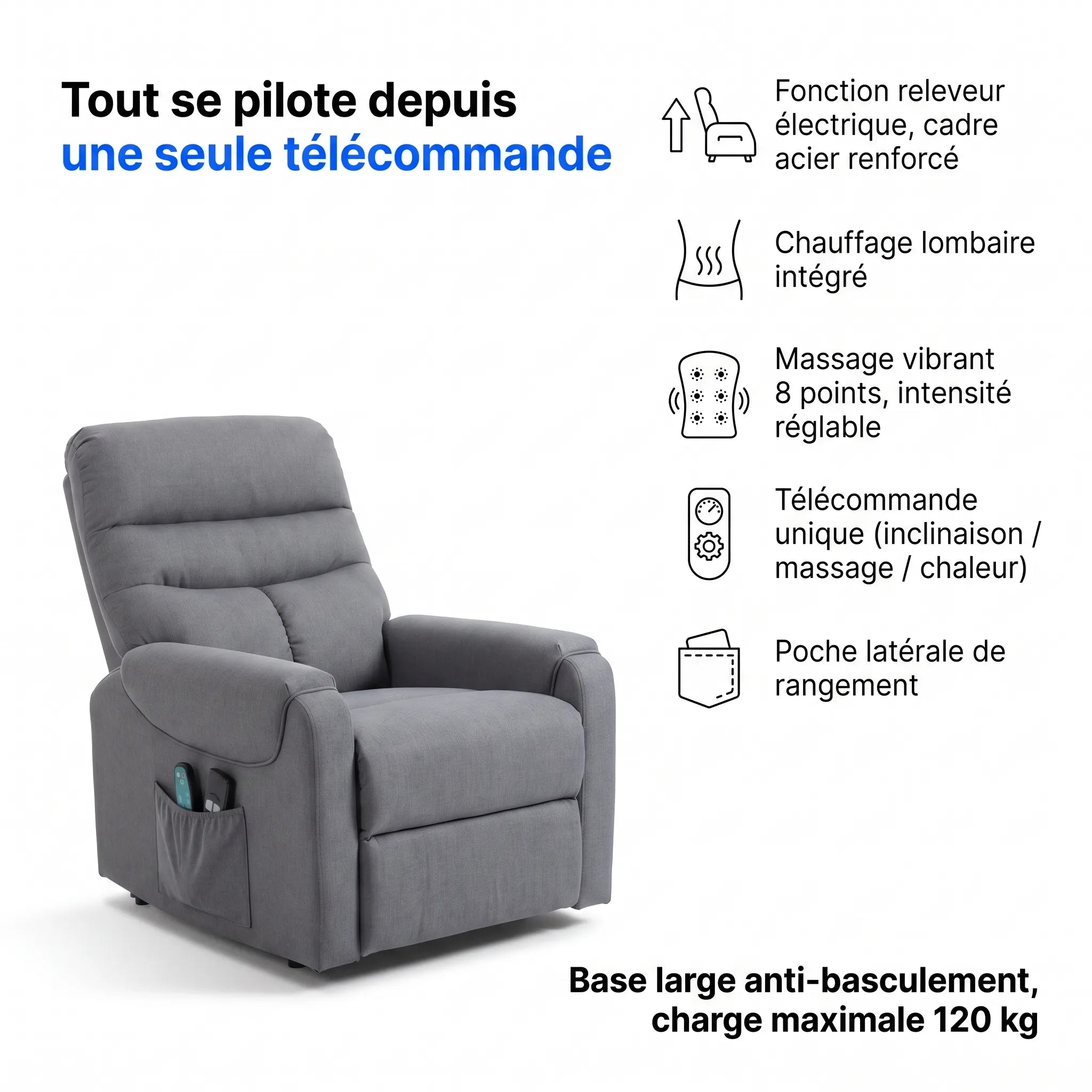 Fauteuil Releveur Massant Chauffant – Nestora