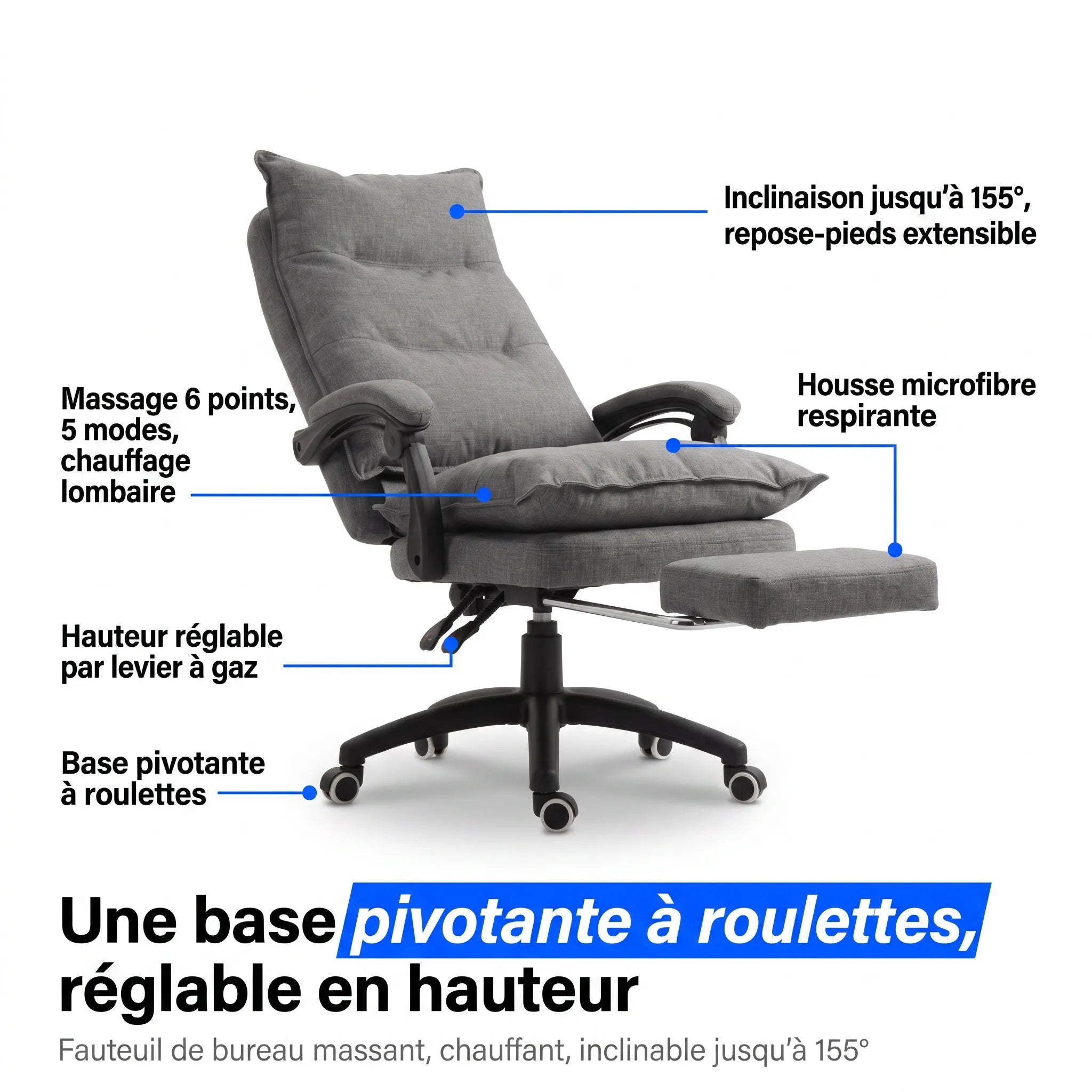 Fauteuil de Bureau Massant Chauffant – Vivace