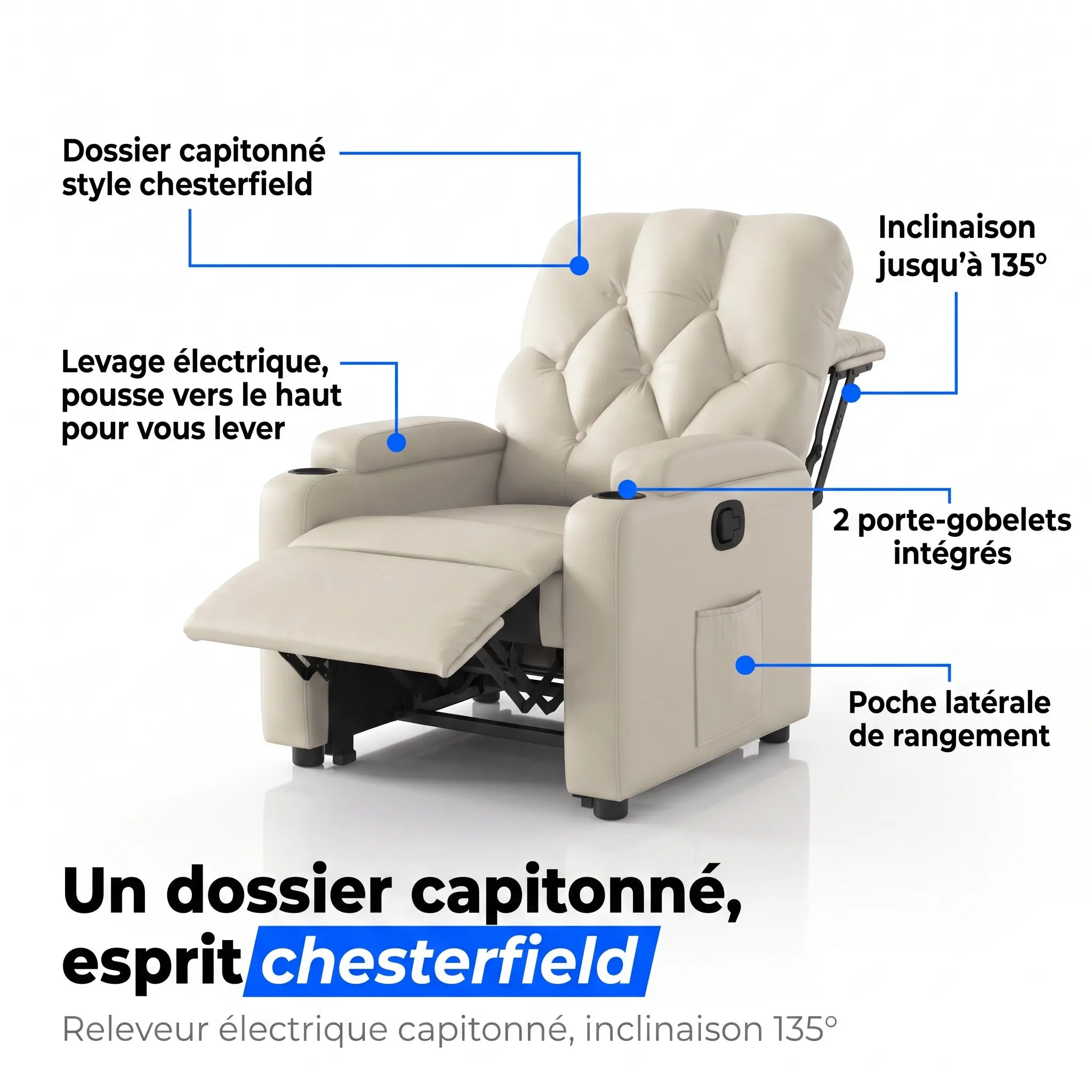 Fauteuil Releveur Électrique Capitonné – Serenia