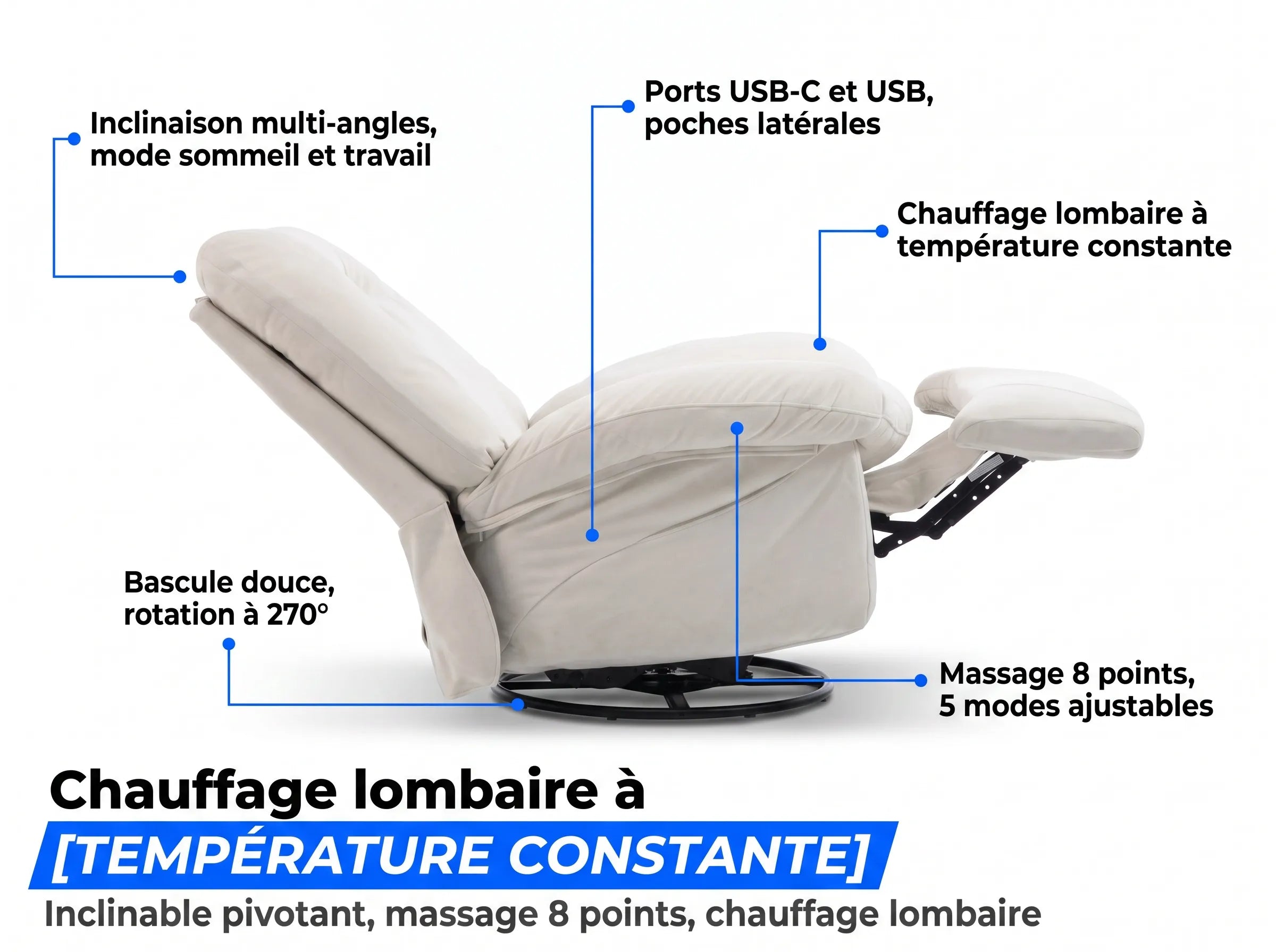 Fauteuil Inclinable Massant Chauffant – CloudPro