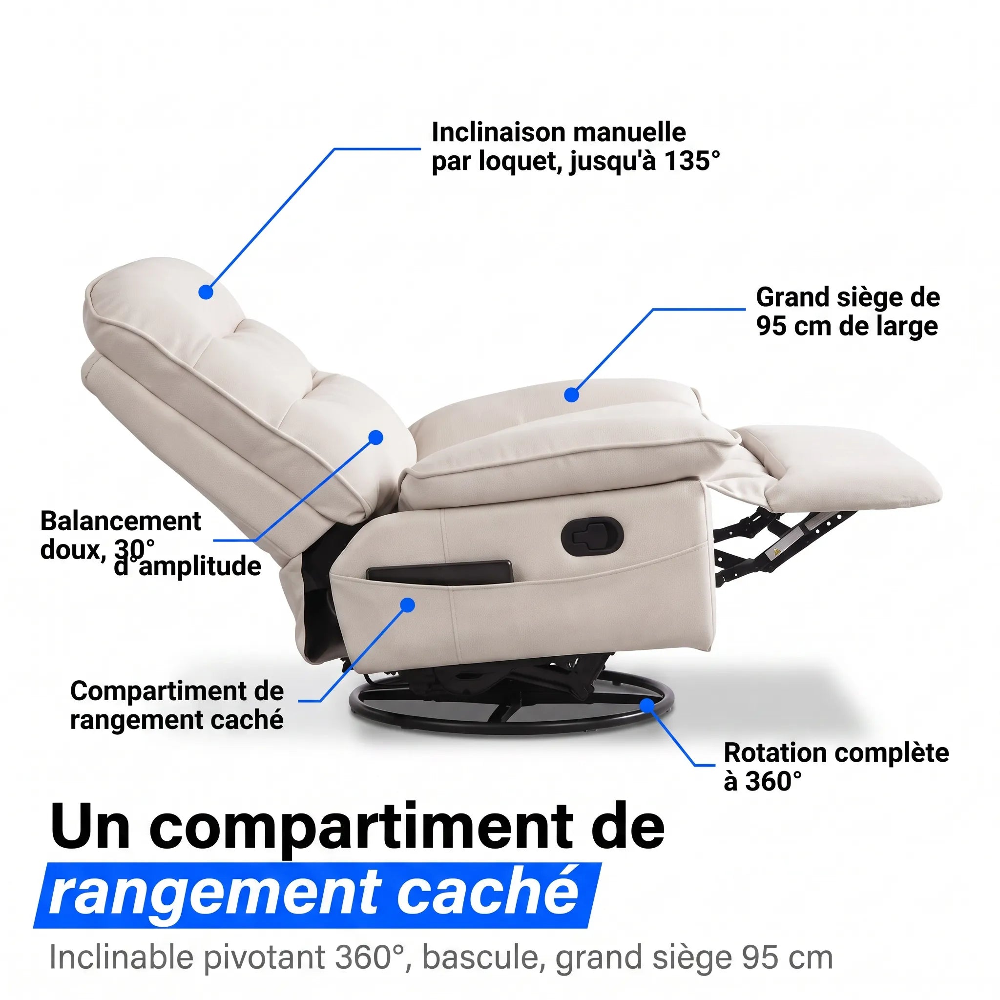 Fauteuil Inclinable Pivotant et Bascule – Rivo