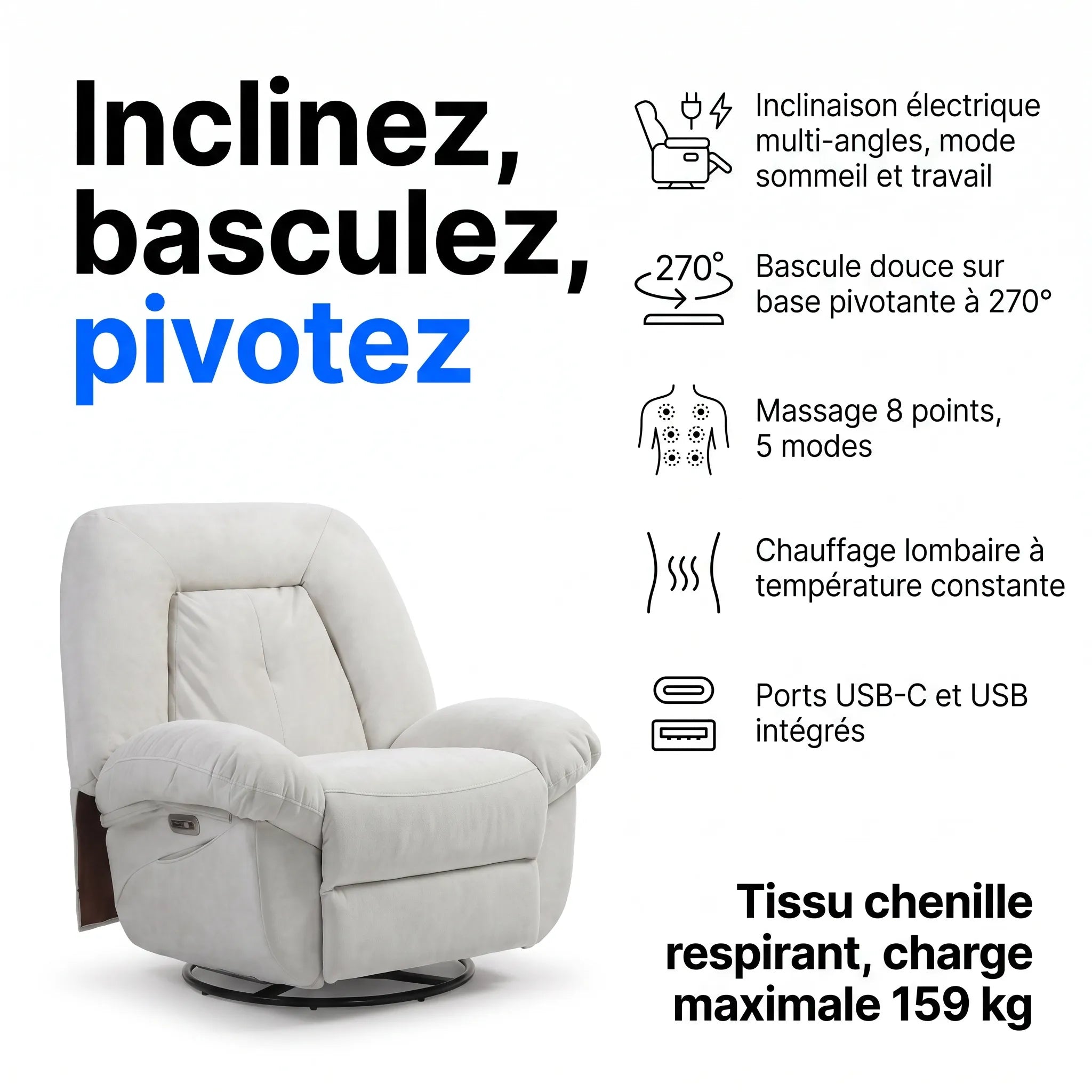 Fauteuil Inclinable Massant Chauffant – CloudPro